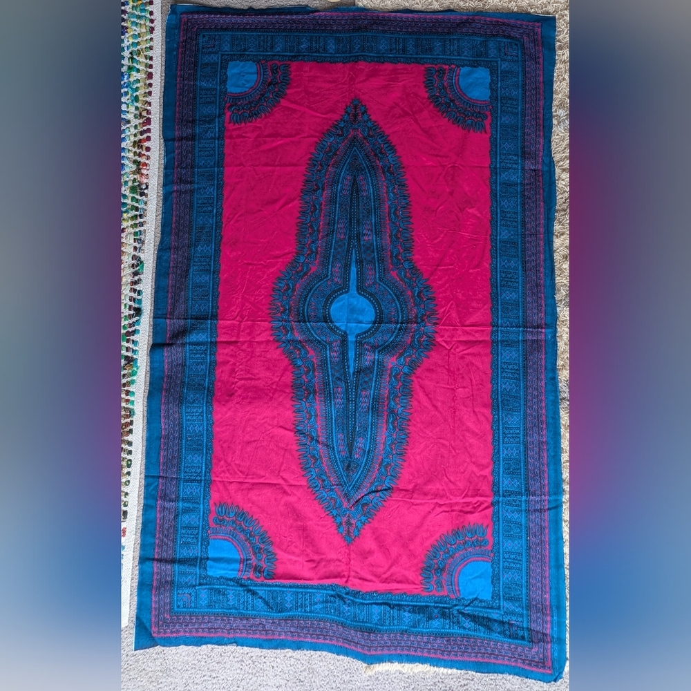 Dashiki Fabric Panels, Bright Magenta Pink & Blue, Opulent Java Prints 34534